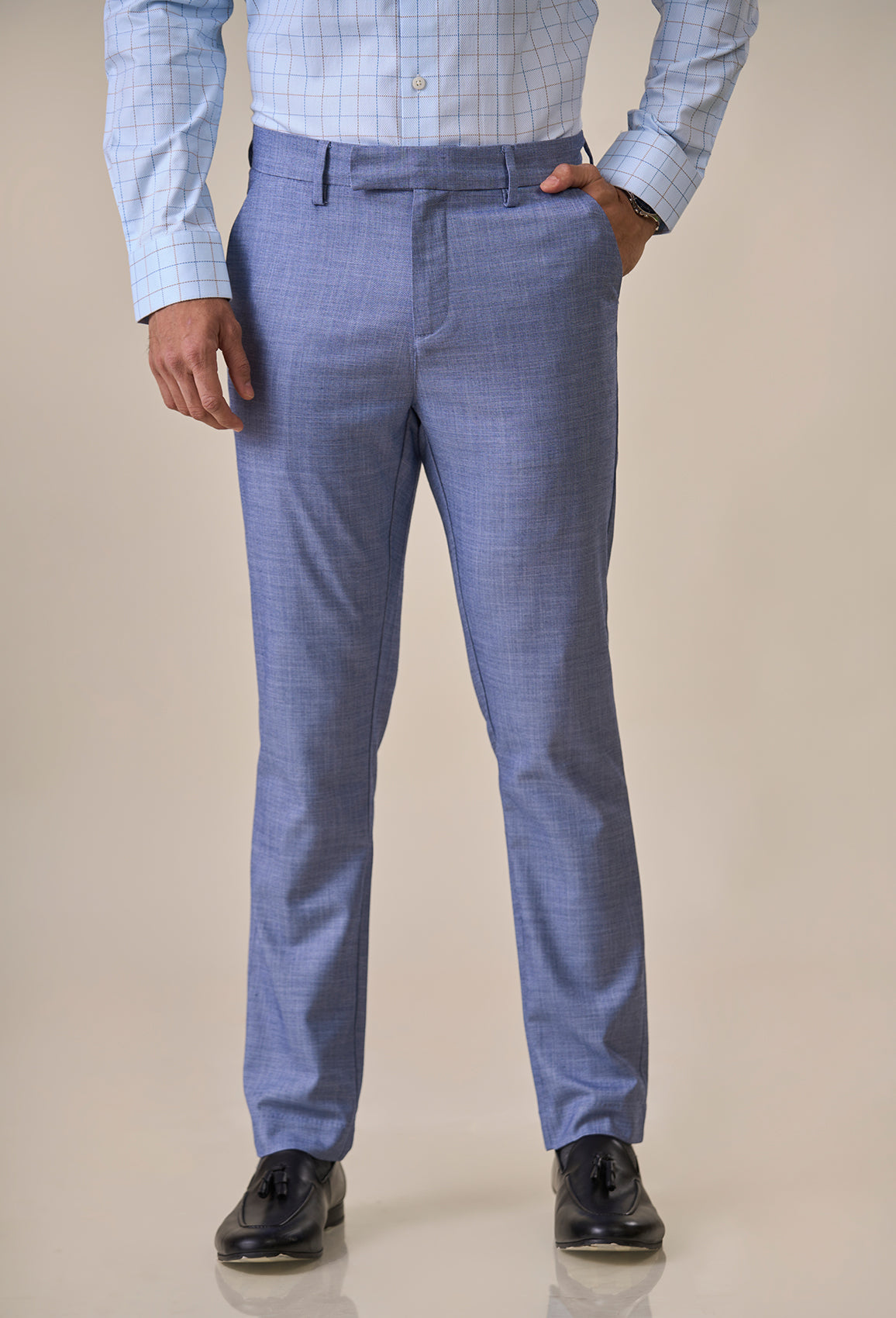 Blue Easy Iron Formal Trousers