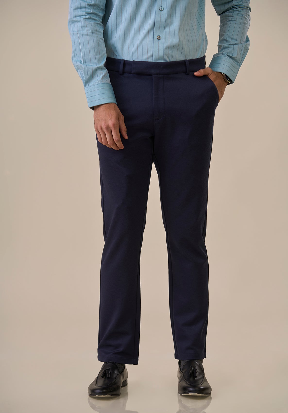 Navy Formal Knit Trousers