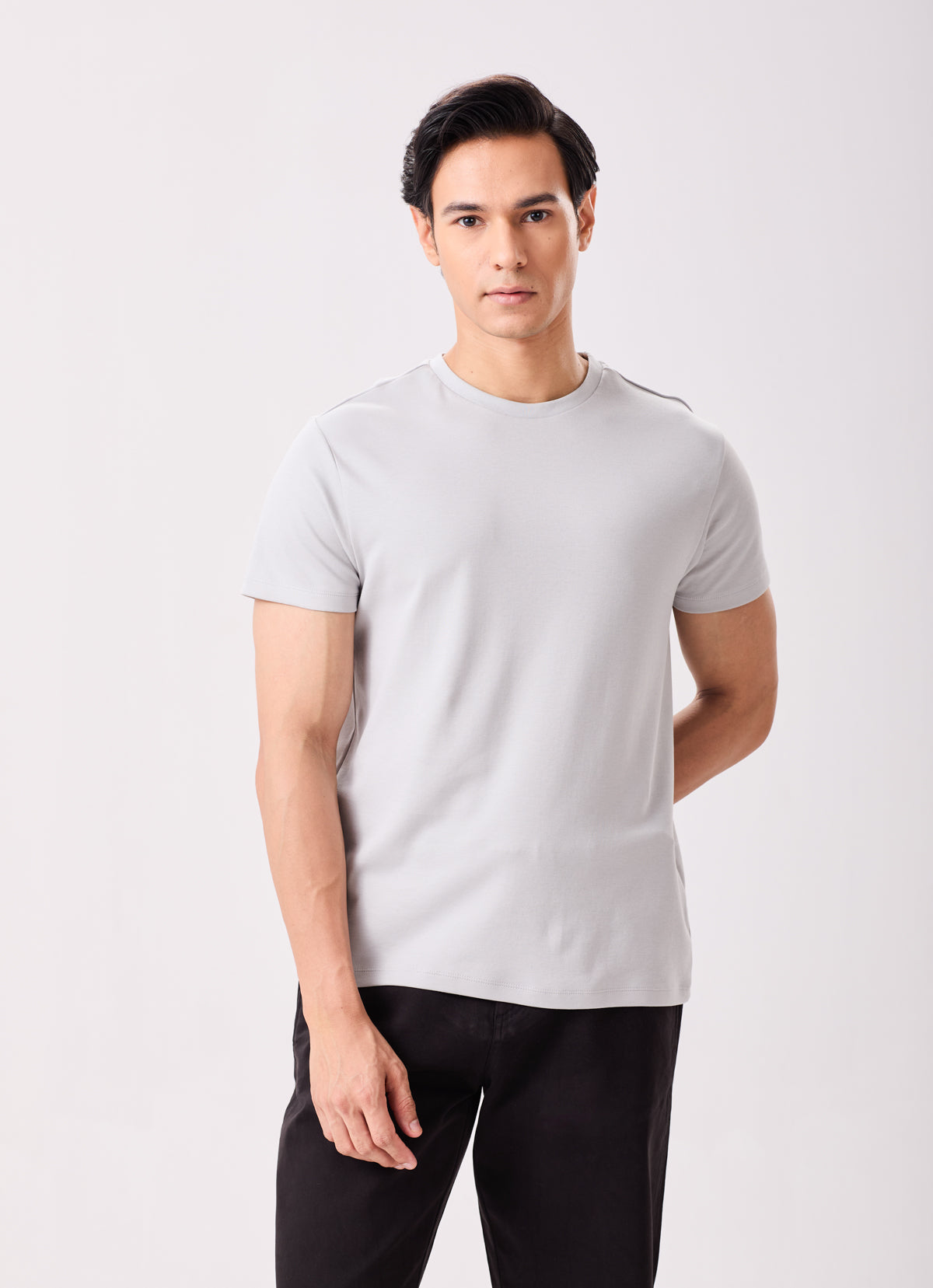 High Rise Grey Pima Cotton Crew Neck T-Shirt