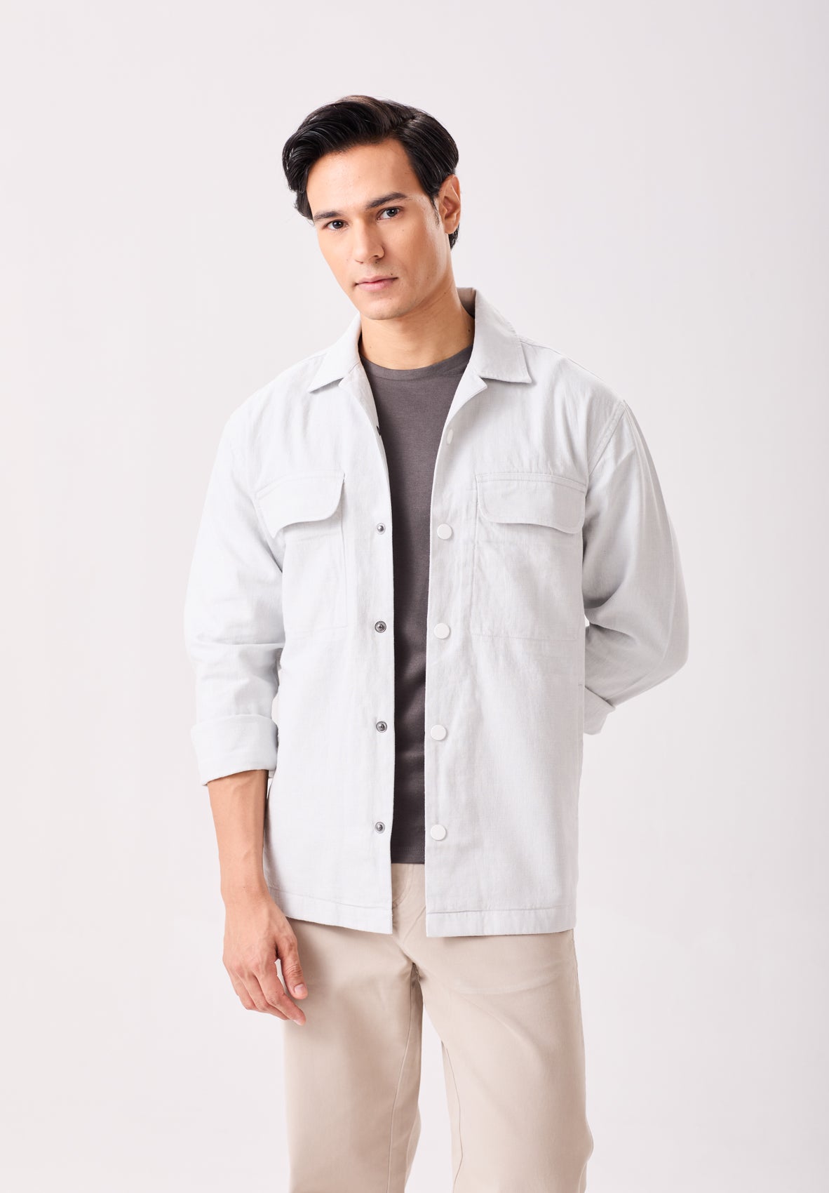 Ice Grey Cotton Linen Shacket