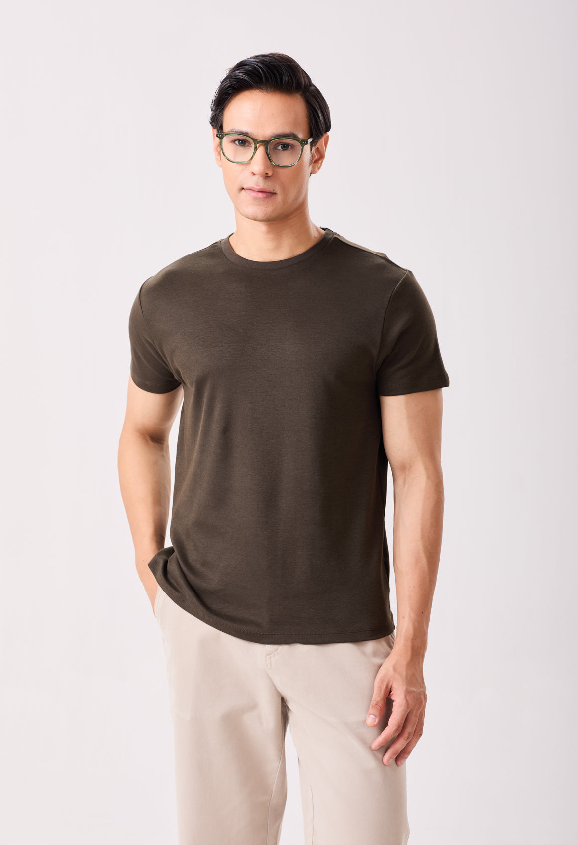 Olive Pima Cotton Crew Neck T-Shirt