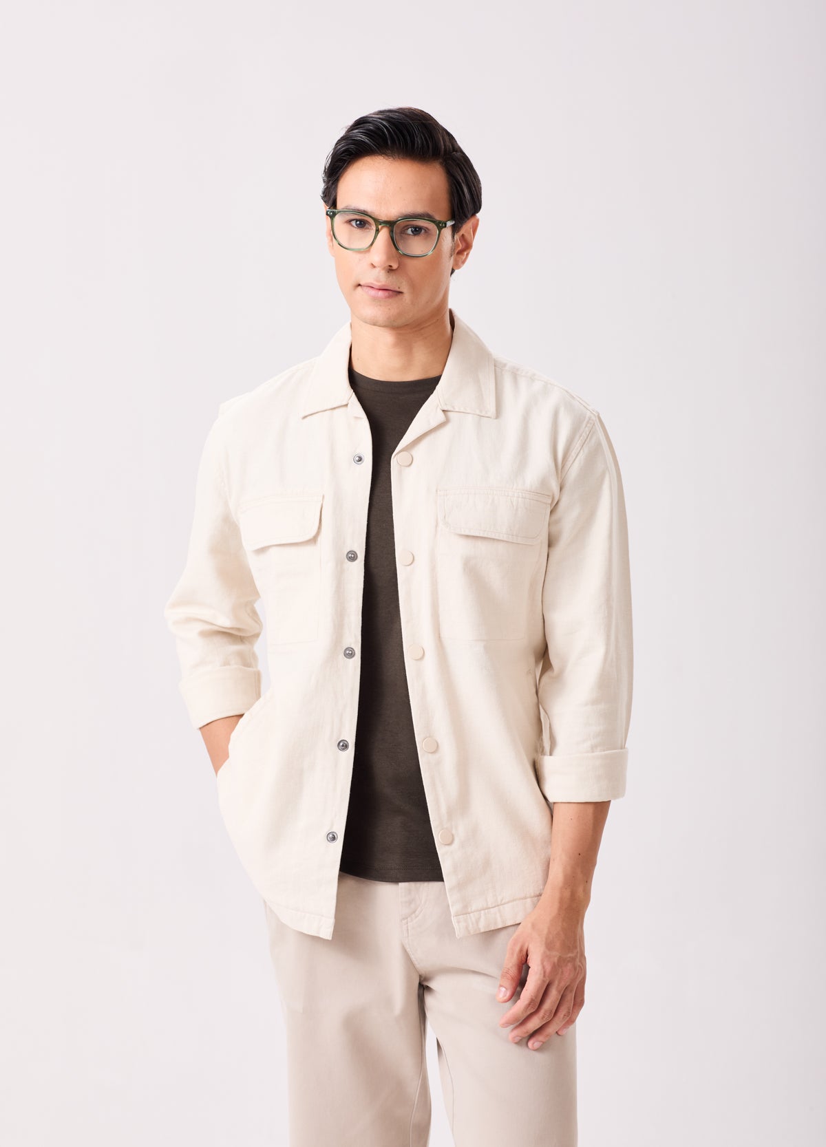 Beige Cotton Linen Shacket