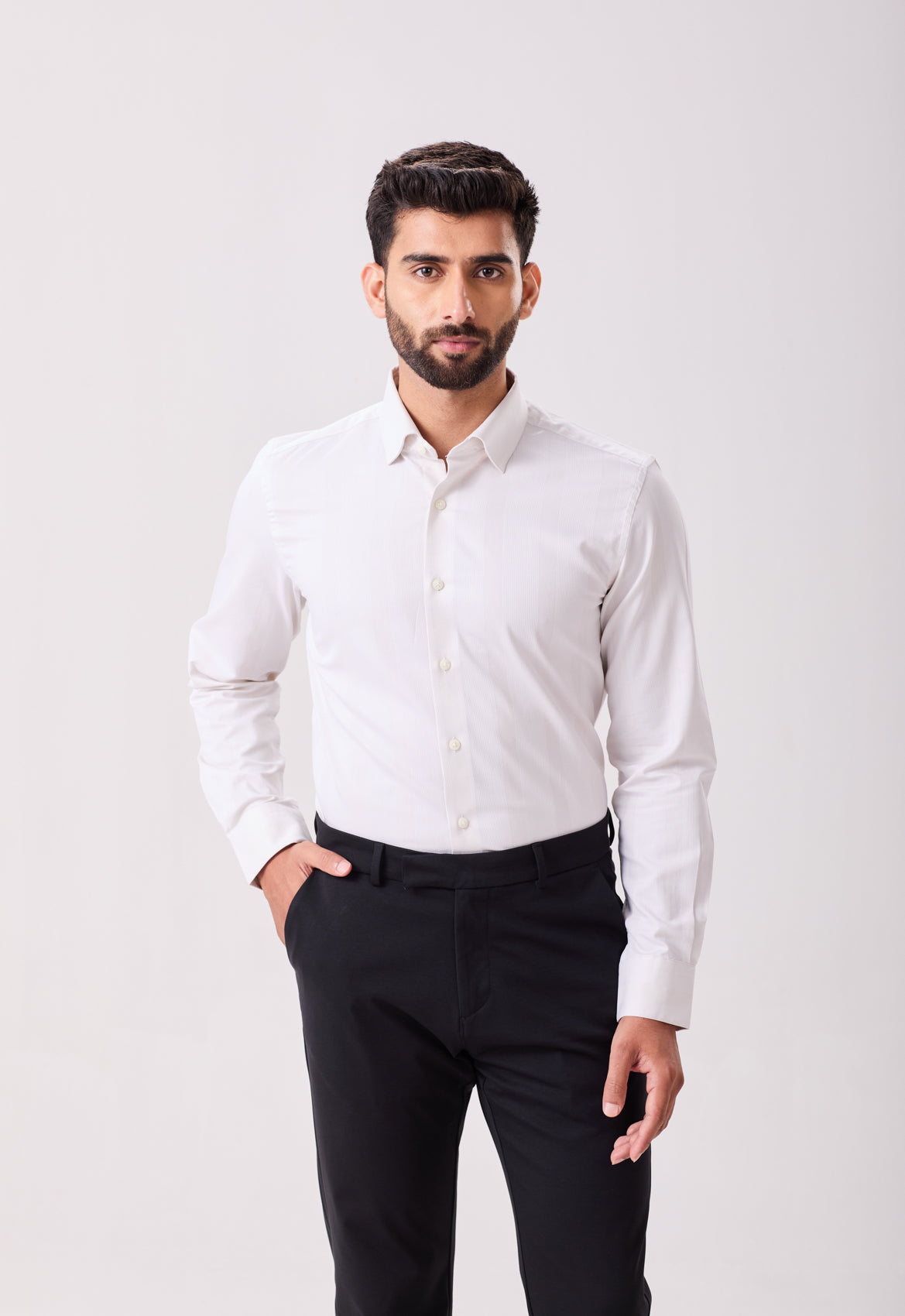 Beige Jacquard Stripes Evening Shirt