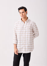 Beige Linen Plaid Check Shirt