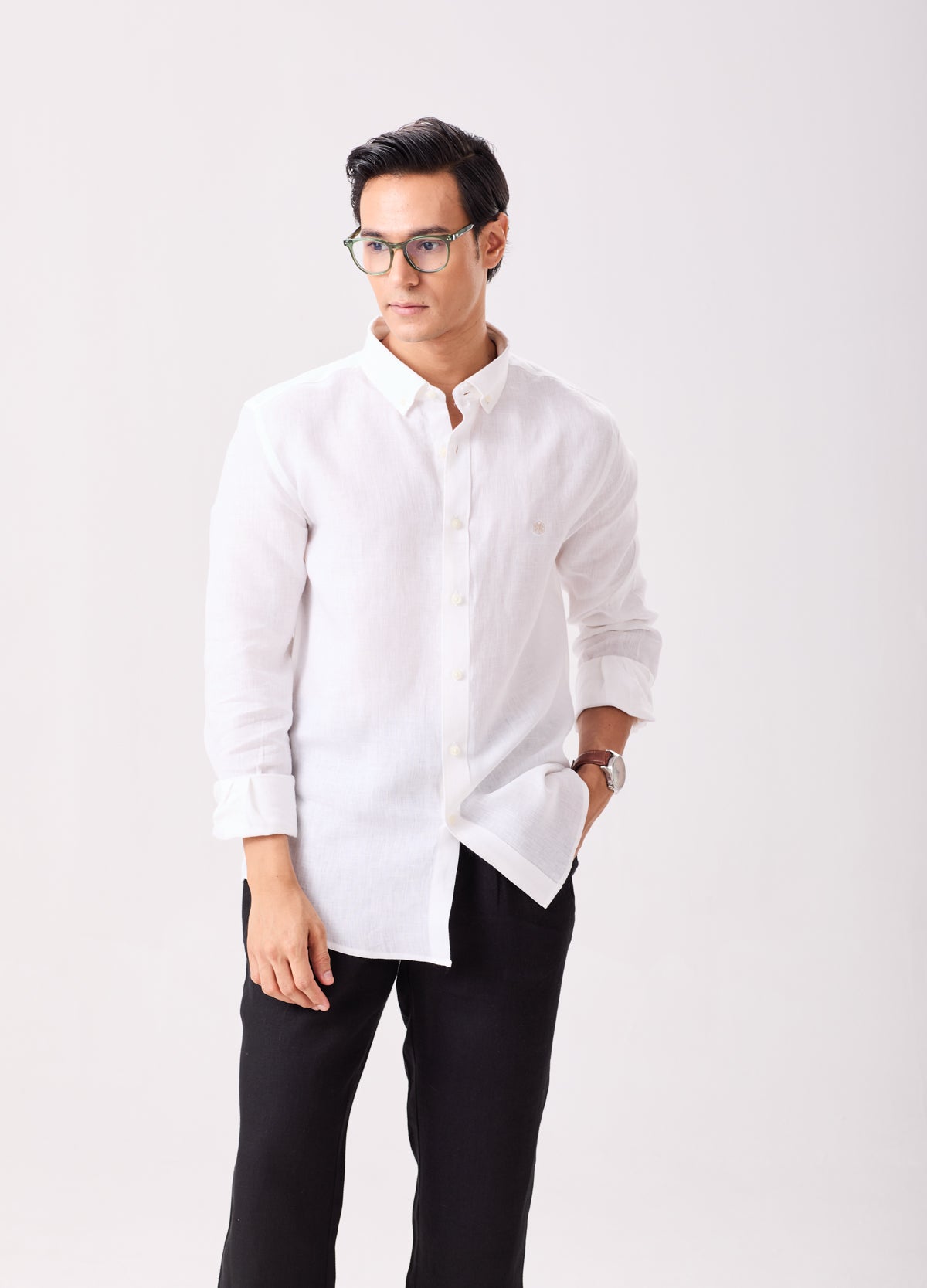 White Solid Linen Shirt