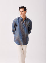 Blue Grey Striped Linen Shirt