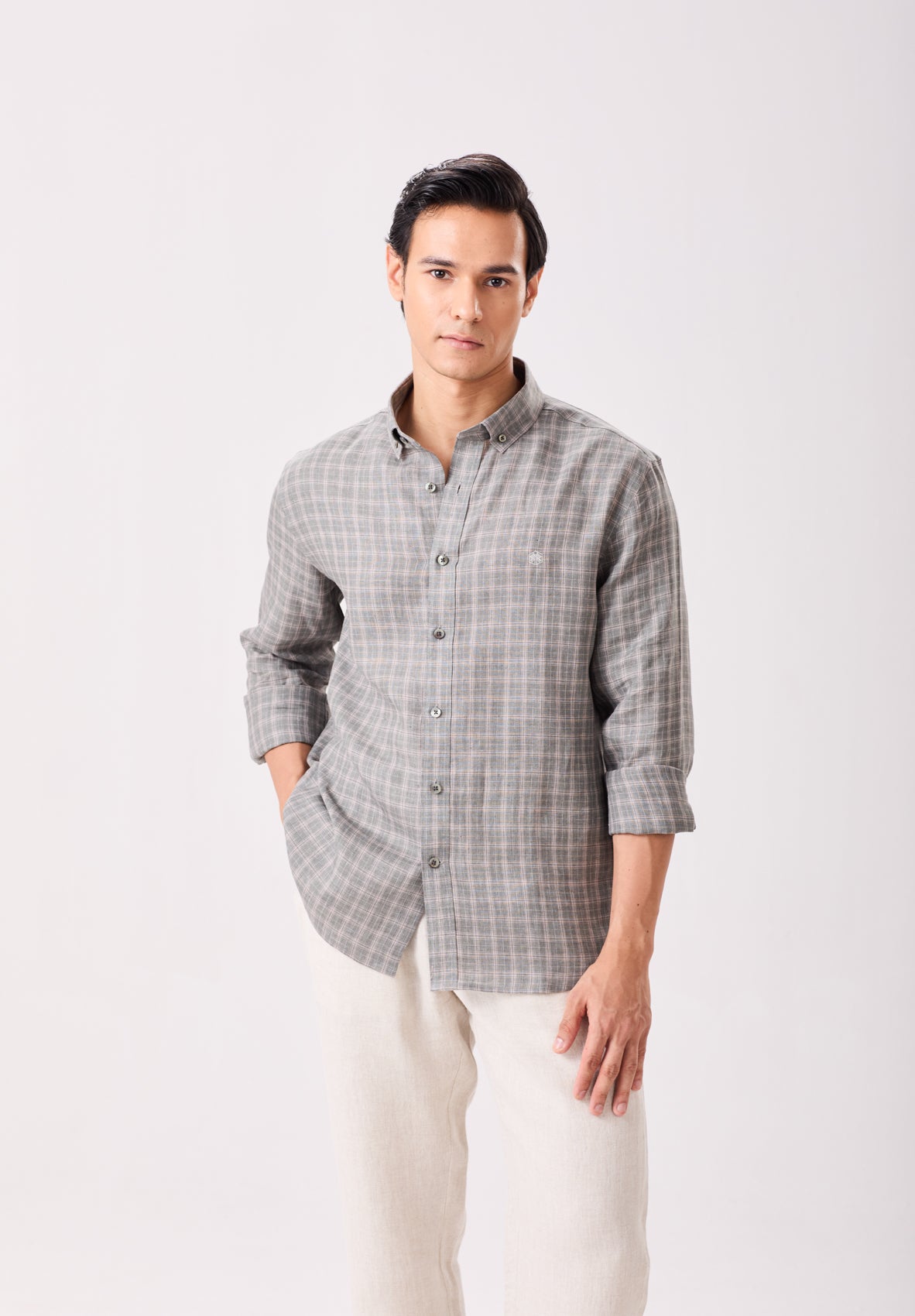 Olive Linen Plaid Shirt
