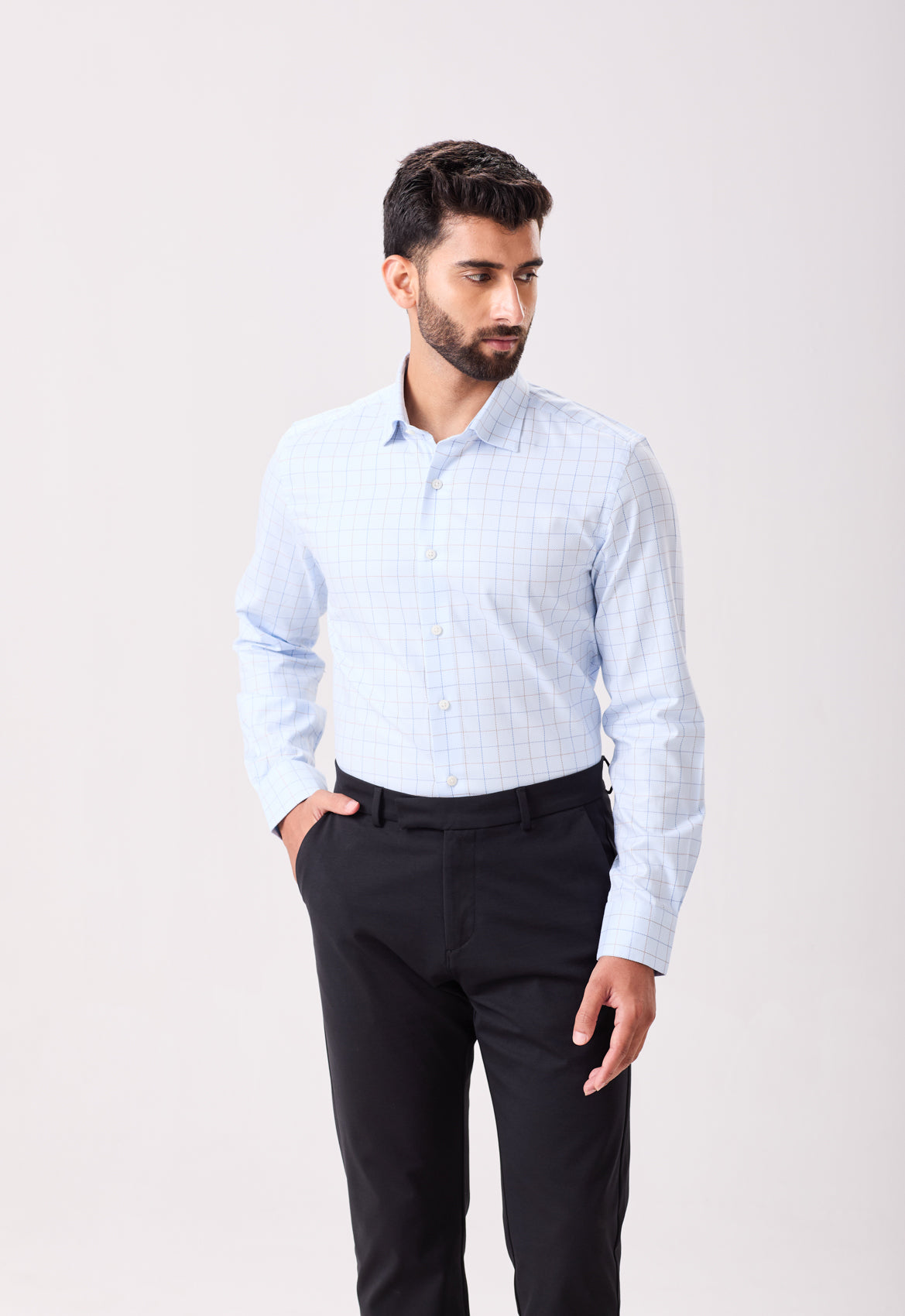 Powder Blue Easy Iron Graph Checks Shirt