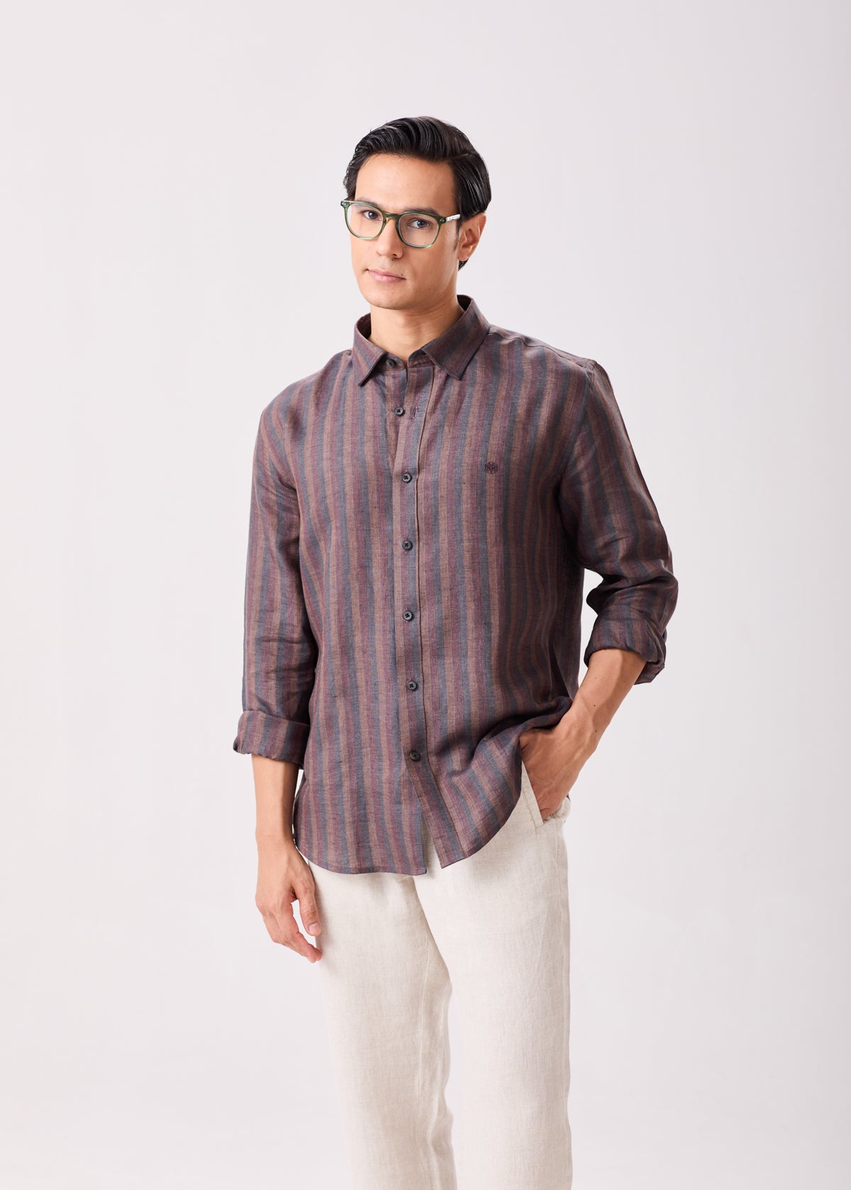 Wine Striped Linen Shirt
