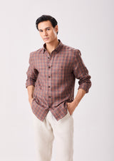 Brown Tonal Checks Linen Shirt