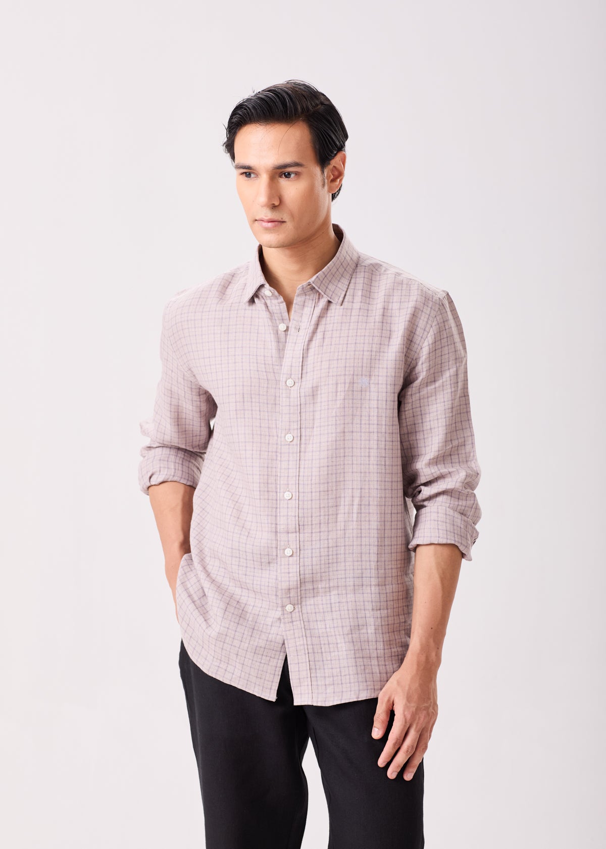 Mauve Tattersall Linen Checks Shirt
