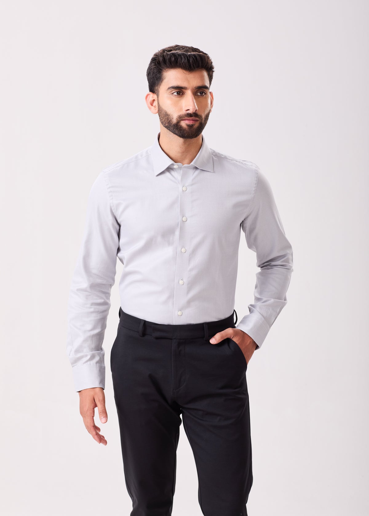 Grey Cotton Dobby Classic Shirt