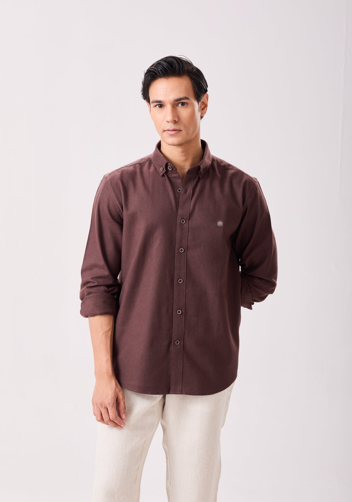 Maroon Brushed Micro Dobby Shirt