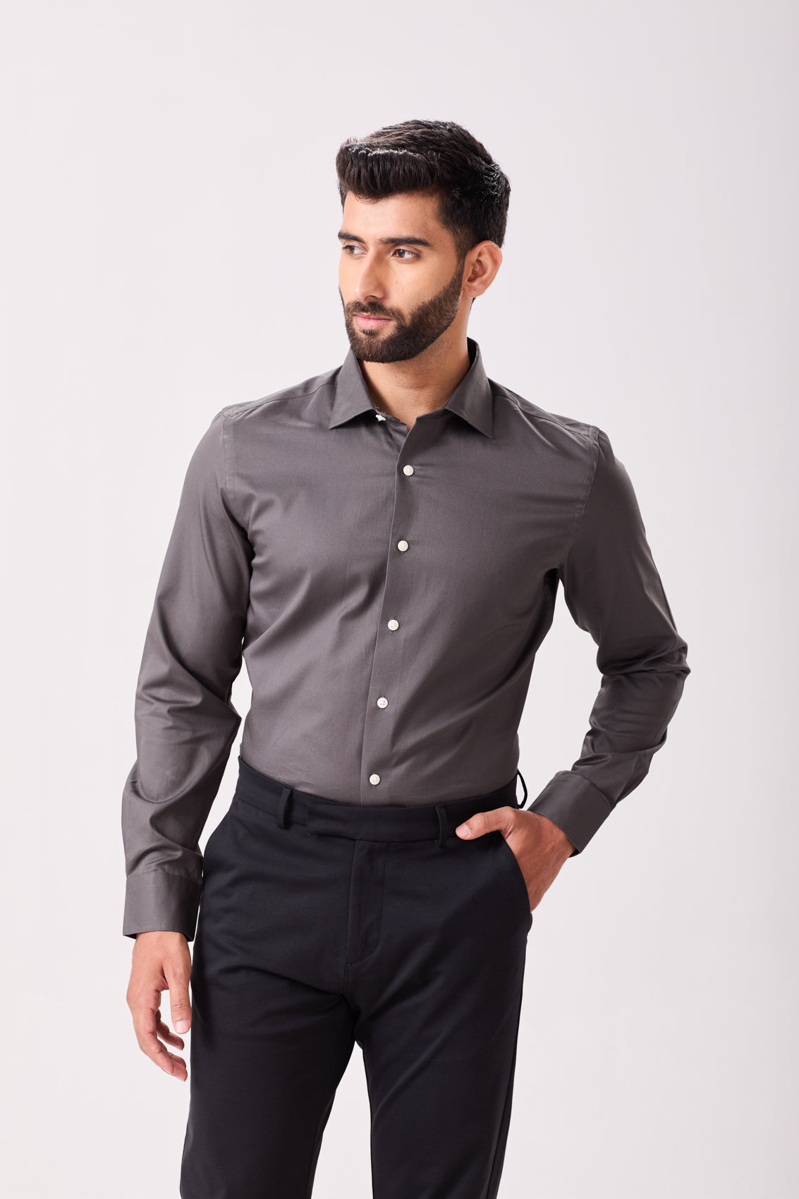 Charcoal Cotton Twill Essential Shirt