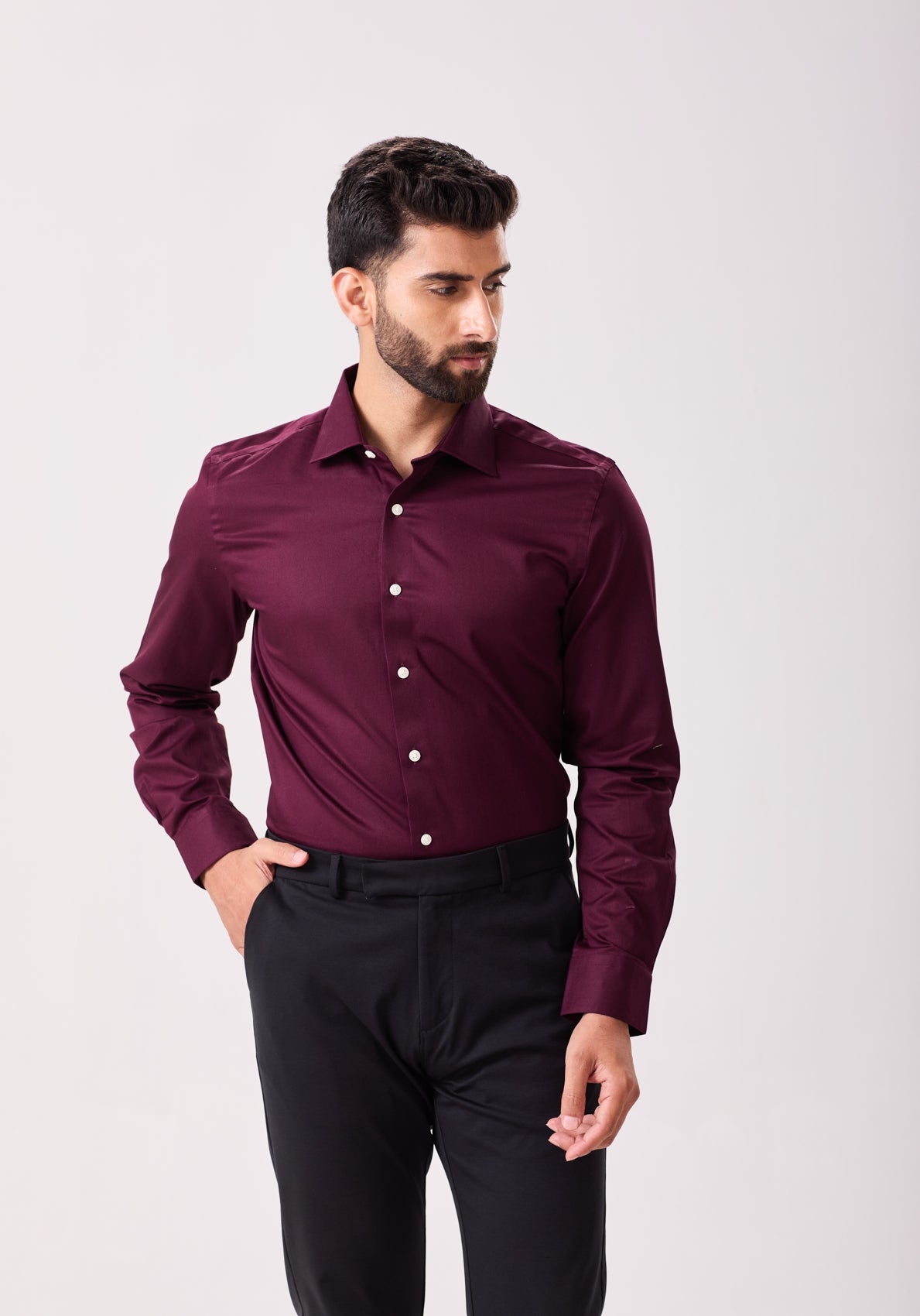 Wine Cotton Twill Essential Shirt
