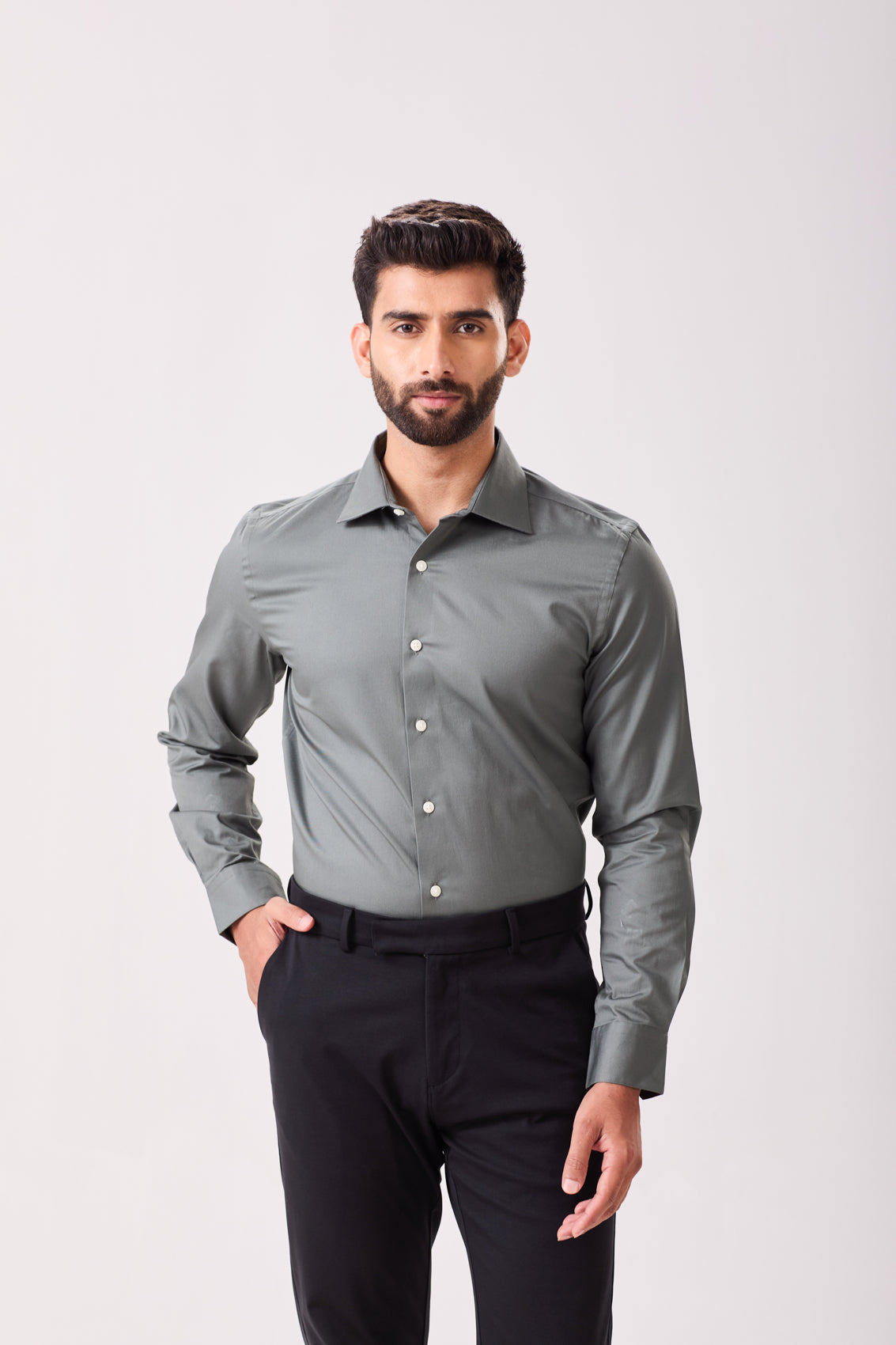 Grey Cotton Twill Essential Shirt