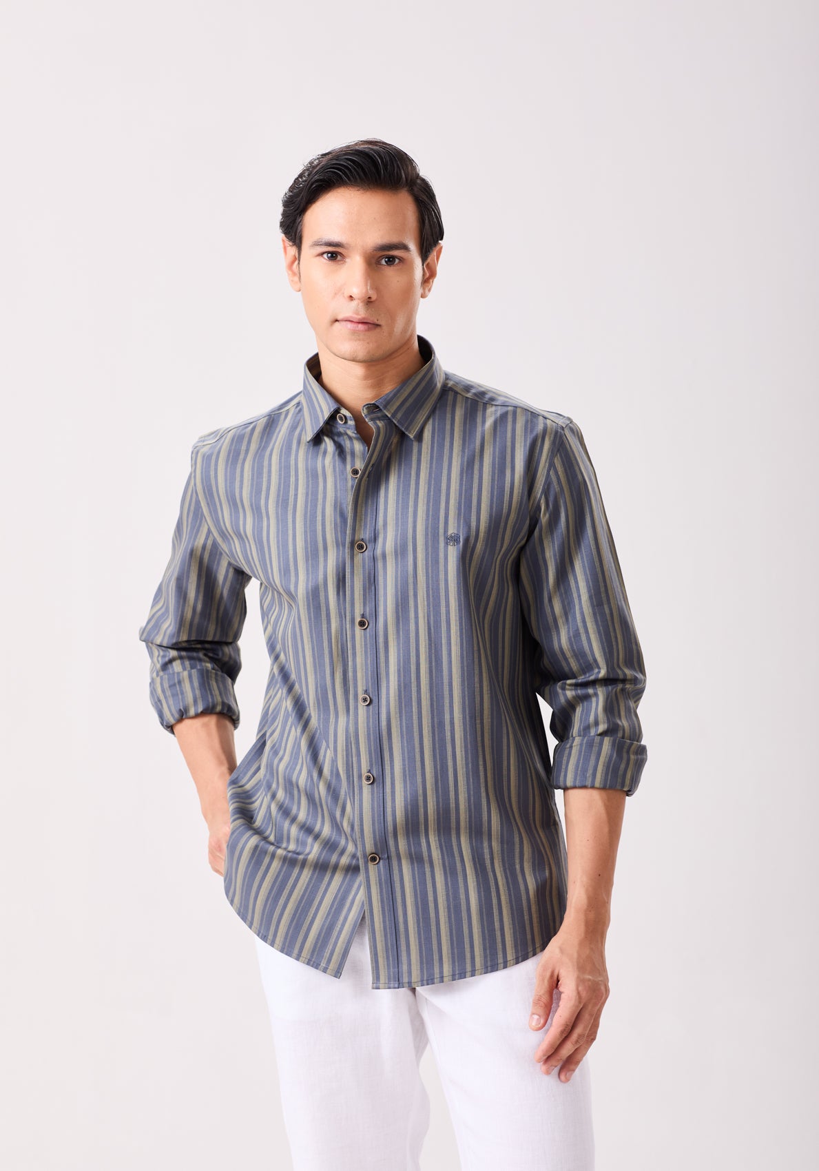 Navy Easy Iron Multi Stripes Shirt