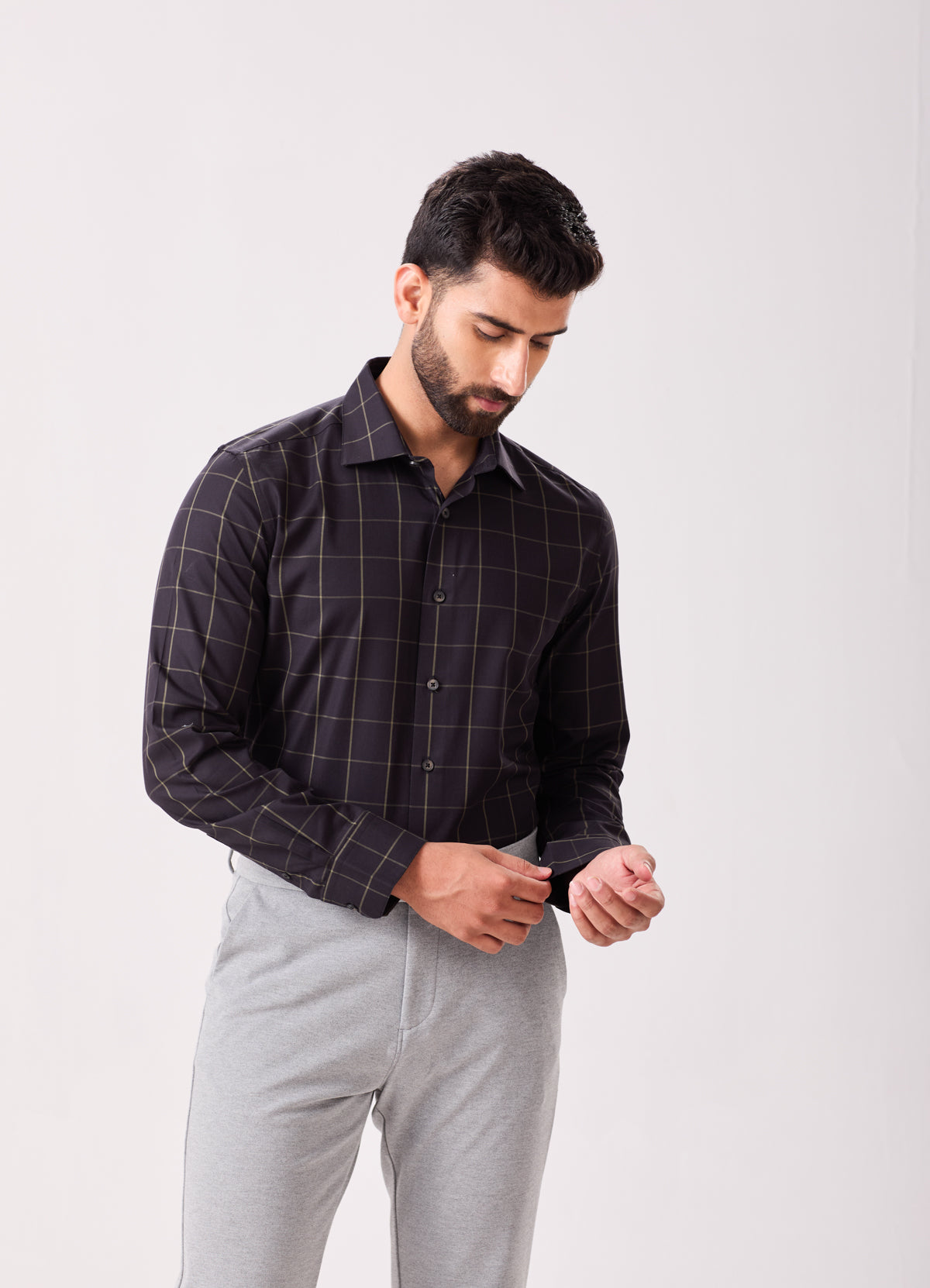 Black Windowpane Checks Shirt