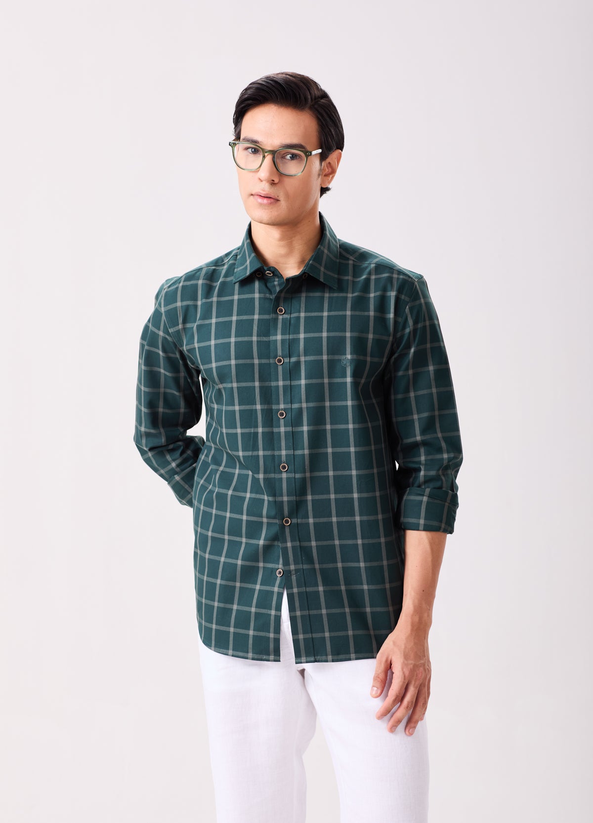 Green Windowpane Checks Casual Shirt