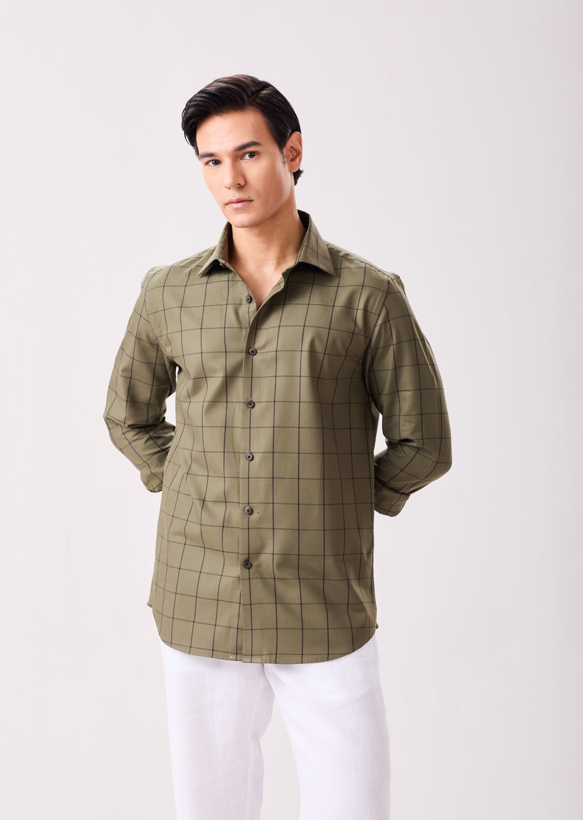 Olive Windowpane Checks Shirt
