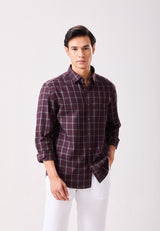 Wine Windowpane Checks Casual Shirt