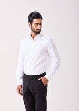 White Cotton Satin Dress Shirt