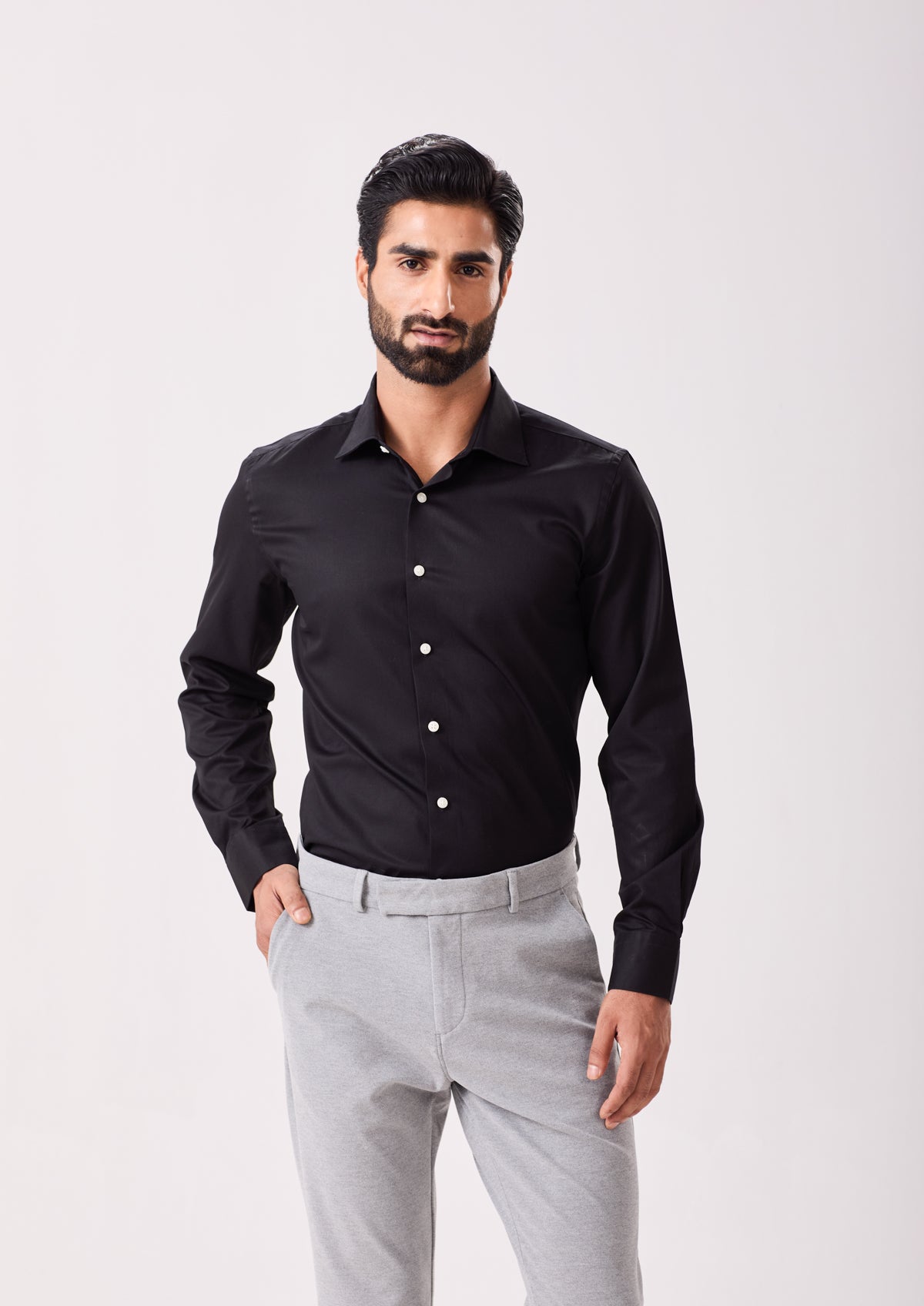 Black Cotton Twill Essential Shirt