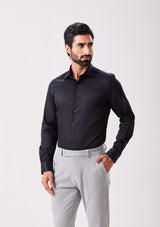 Black Cotton Satin Dress Shirt