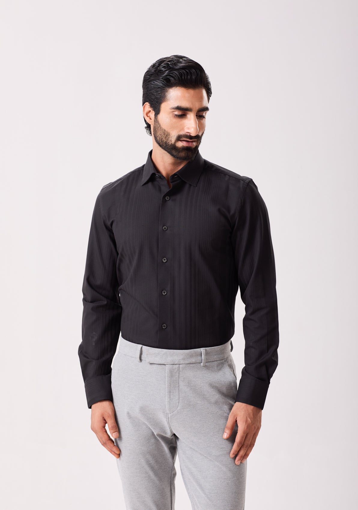 Black Jacquard Stripes Evening Shirt