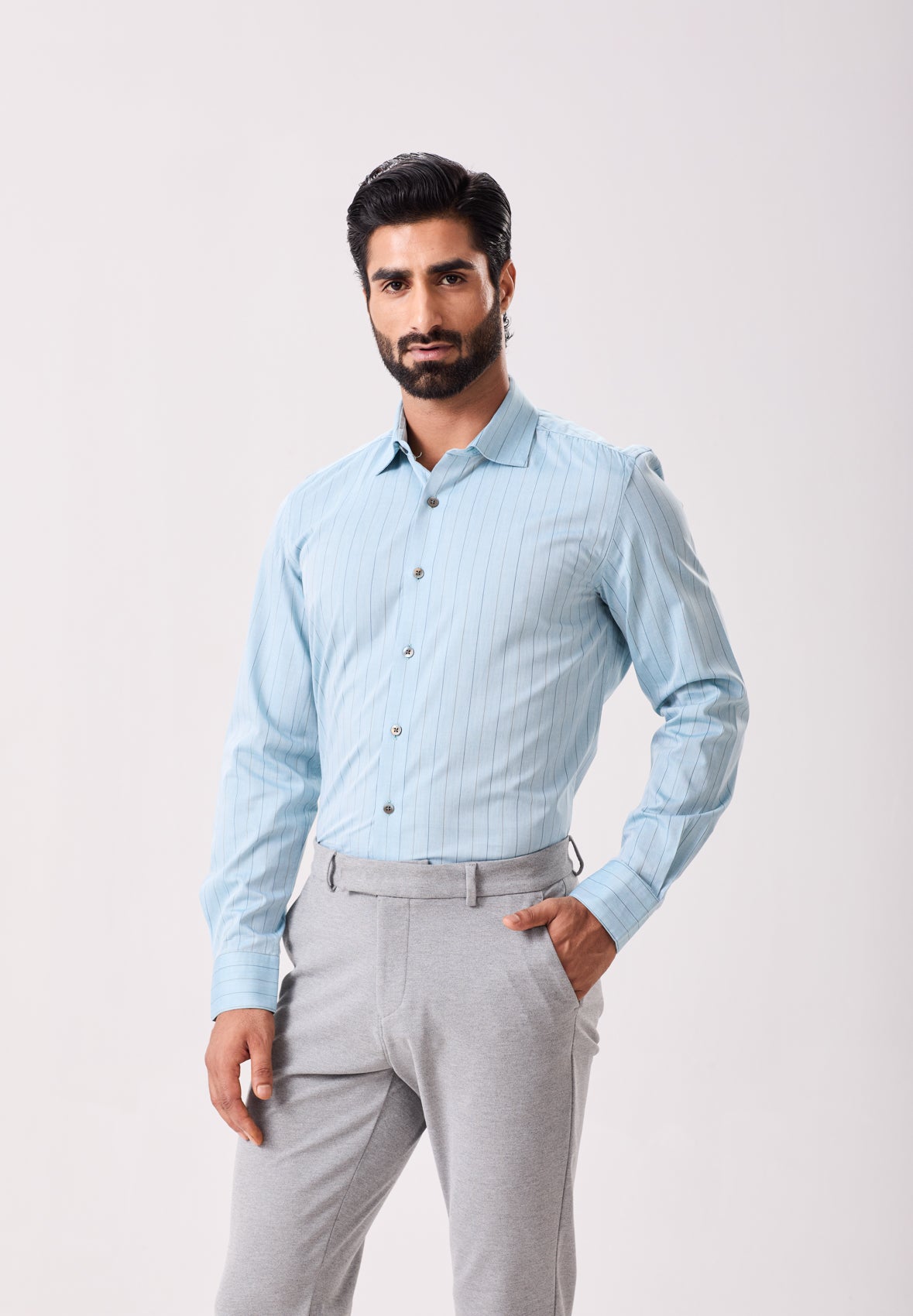 Blue Easy Iron Striped Shirt