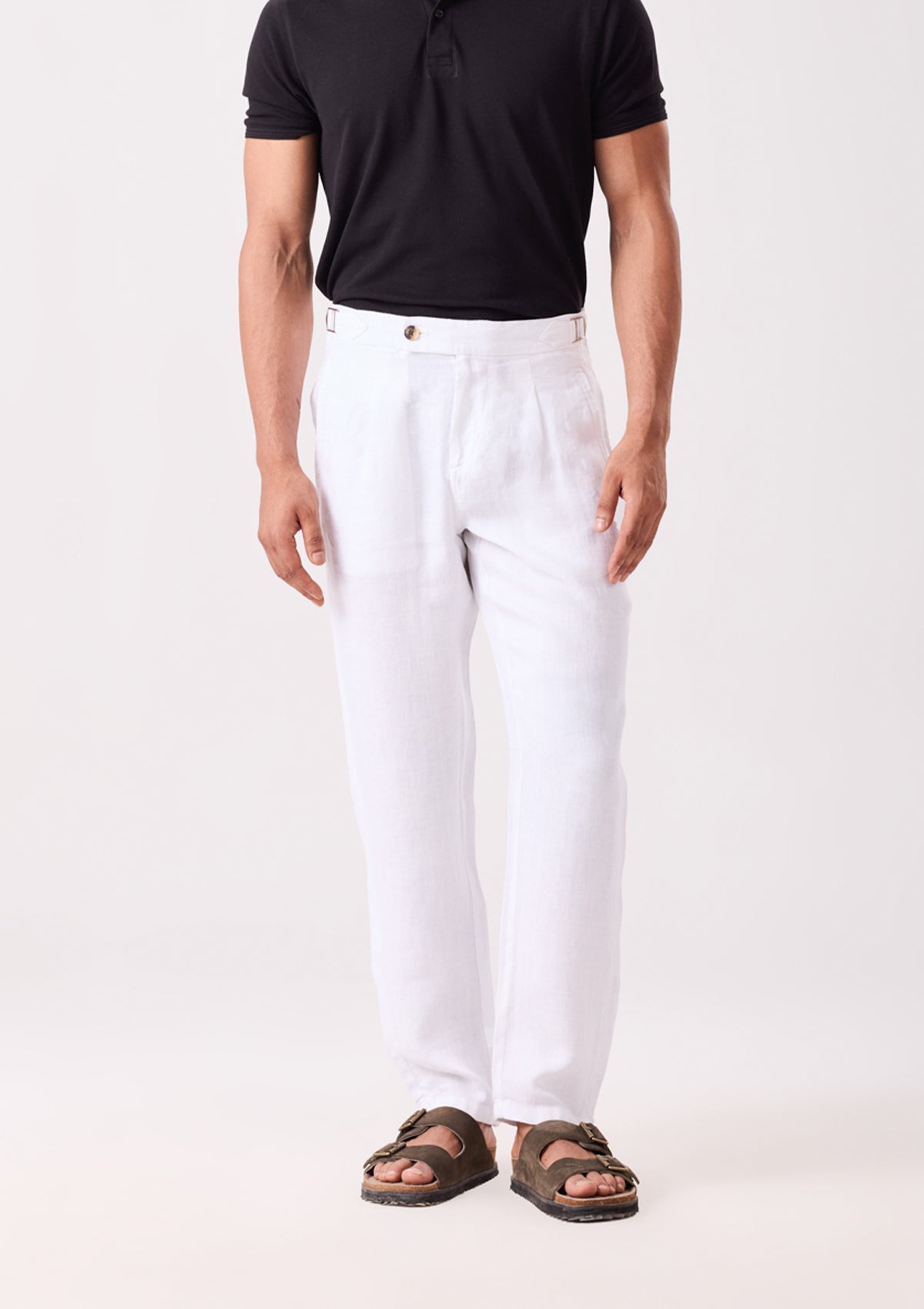 White Napoli Pleated Linen Trouser