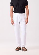White Napoli Pleated Linen Trouser