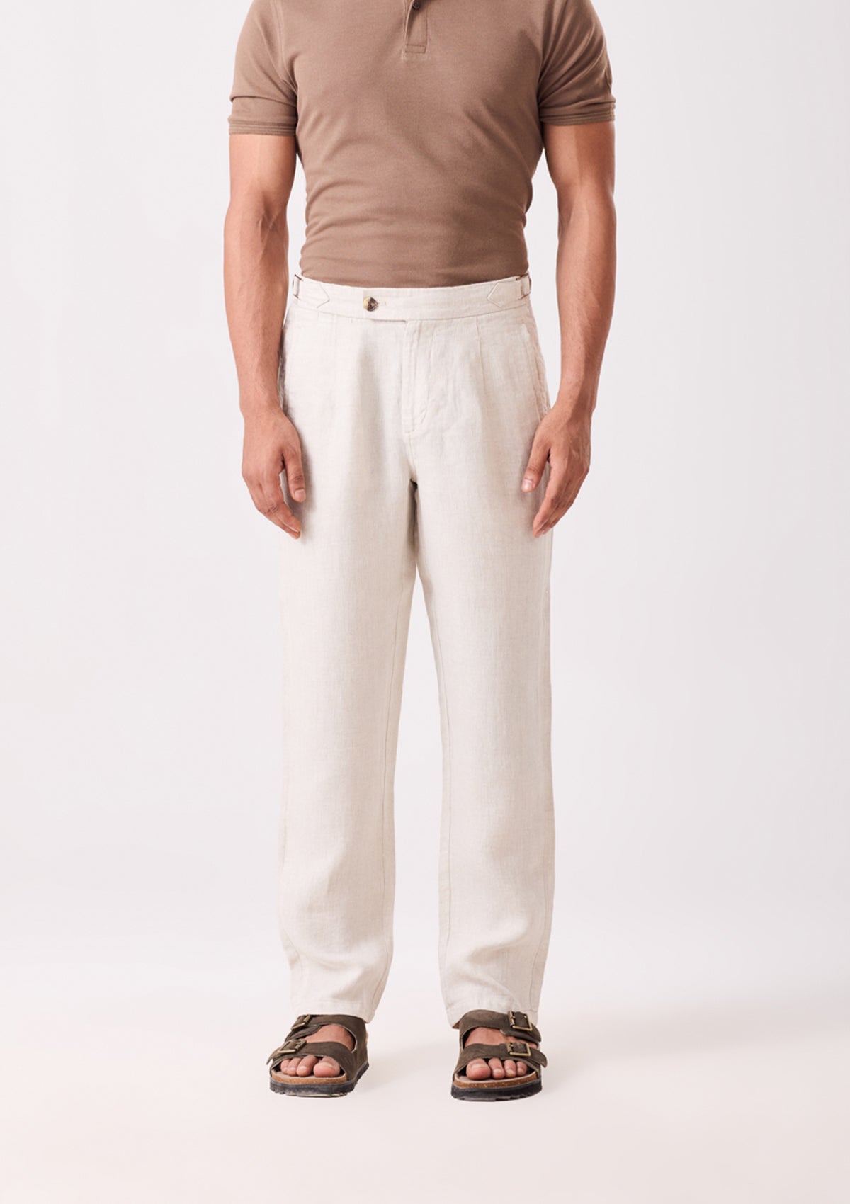 Ecru Napoli Pleated Linen Trouser