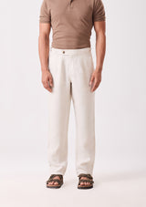 Ecru Napoli Pleated Linen Trouser
