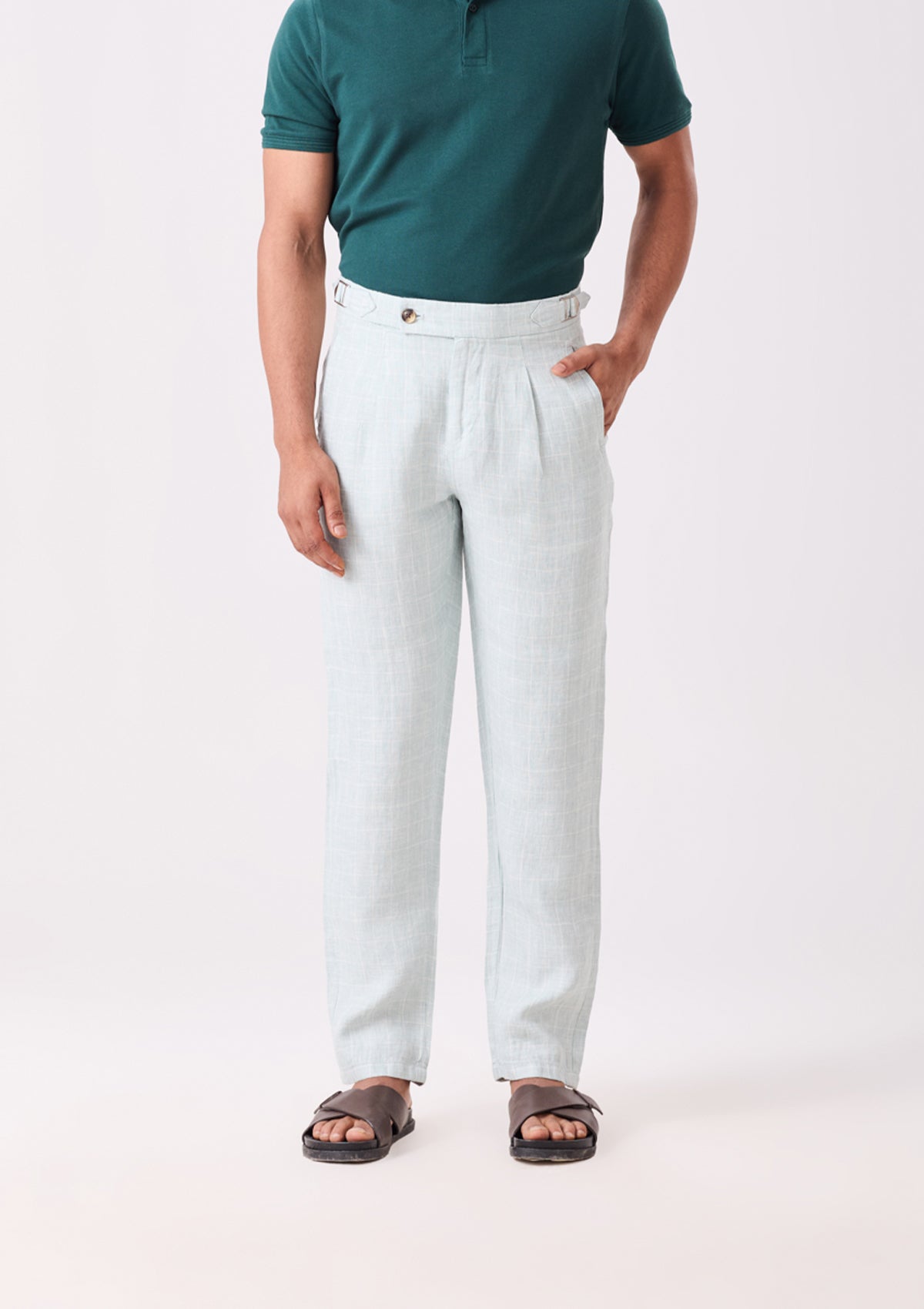 Sage Green Napoli Pleated Linen Trouser