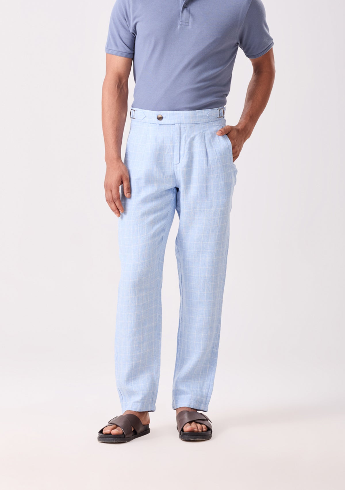 Sky Blue Napoli Pleated Linen Trouser