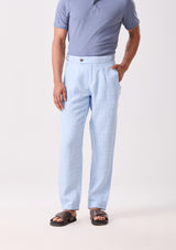 Sky Blue Napoli Pleated Linen Trouser