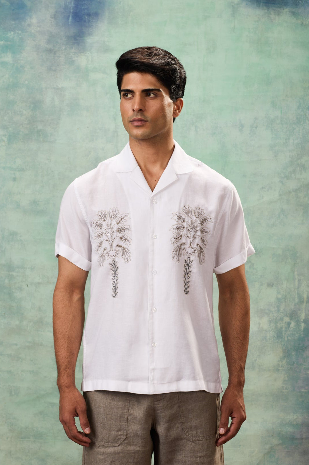 White Half Sleeve Resort Collar Shirt