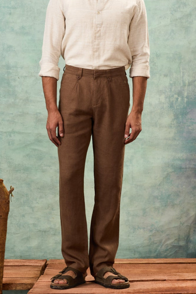 Brown Arrow Tab Linen Chinos