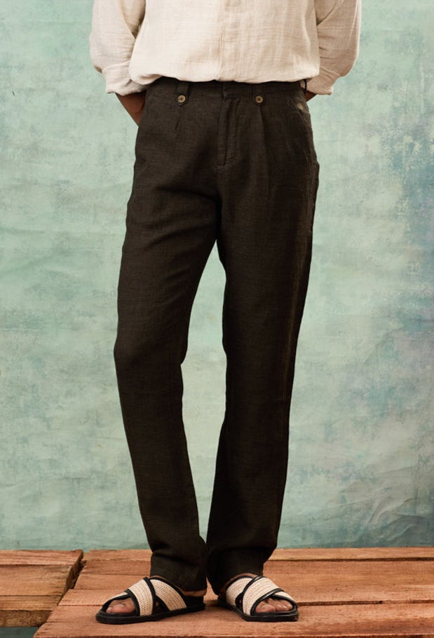 Olive Arrow Tab Linen Chinos