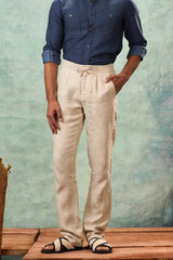 Ecru Drawstring Linen Trouser