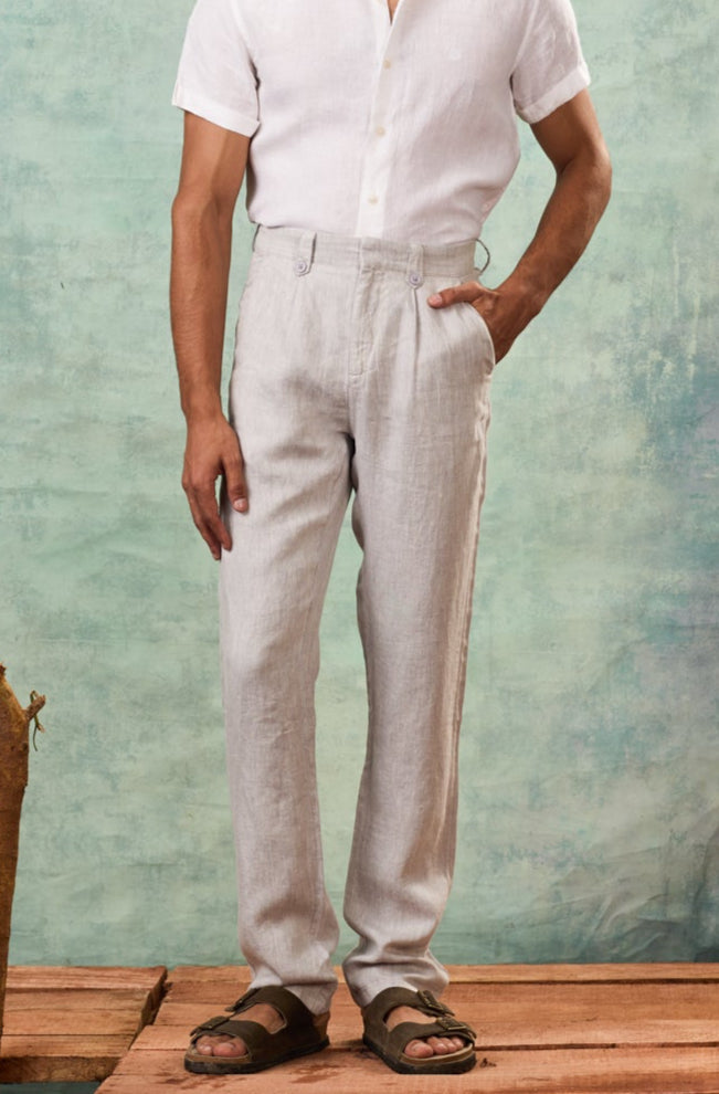 Grey Arrow Tab Linen Chinos