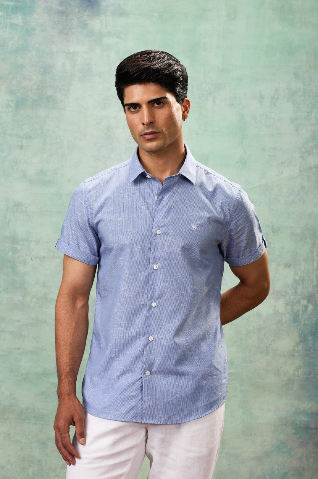 Blue Half Sleeve Cotton Shirt