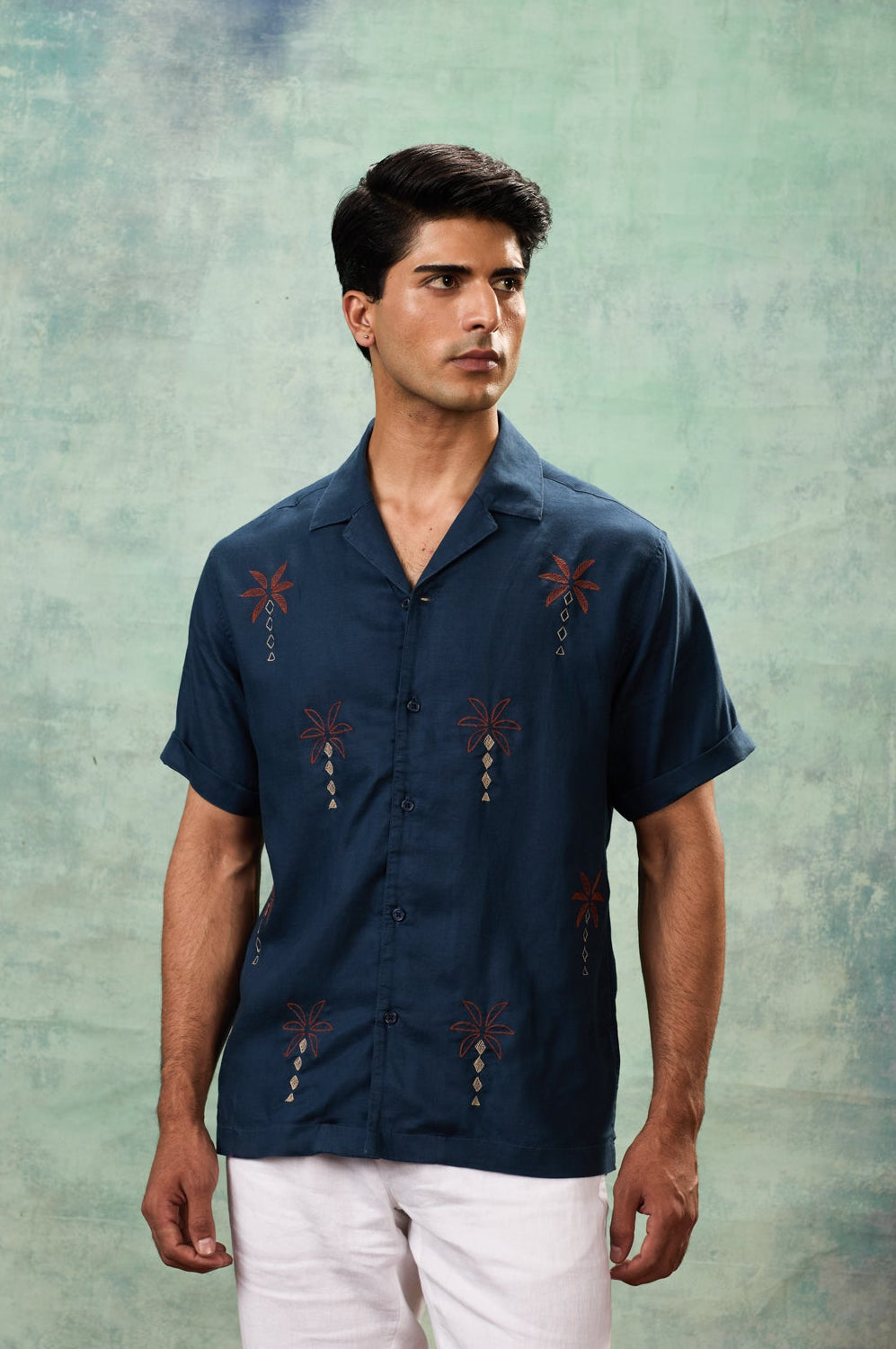 Navy Half Sleeve Resort Collar Shirt