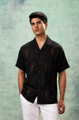 Black Half Sleeve Resort Collar Collar Shirt