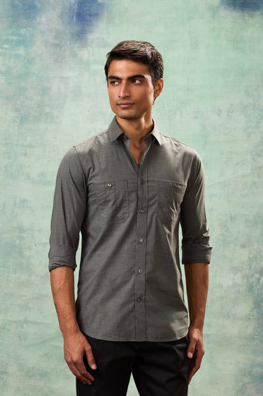 Charcoal Grey Full Sleeve Safari Shirt