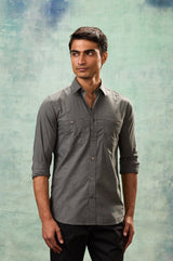 Charcoal Grey Full Sleeve Safari Shirt