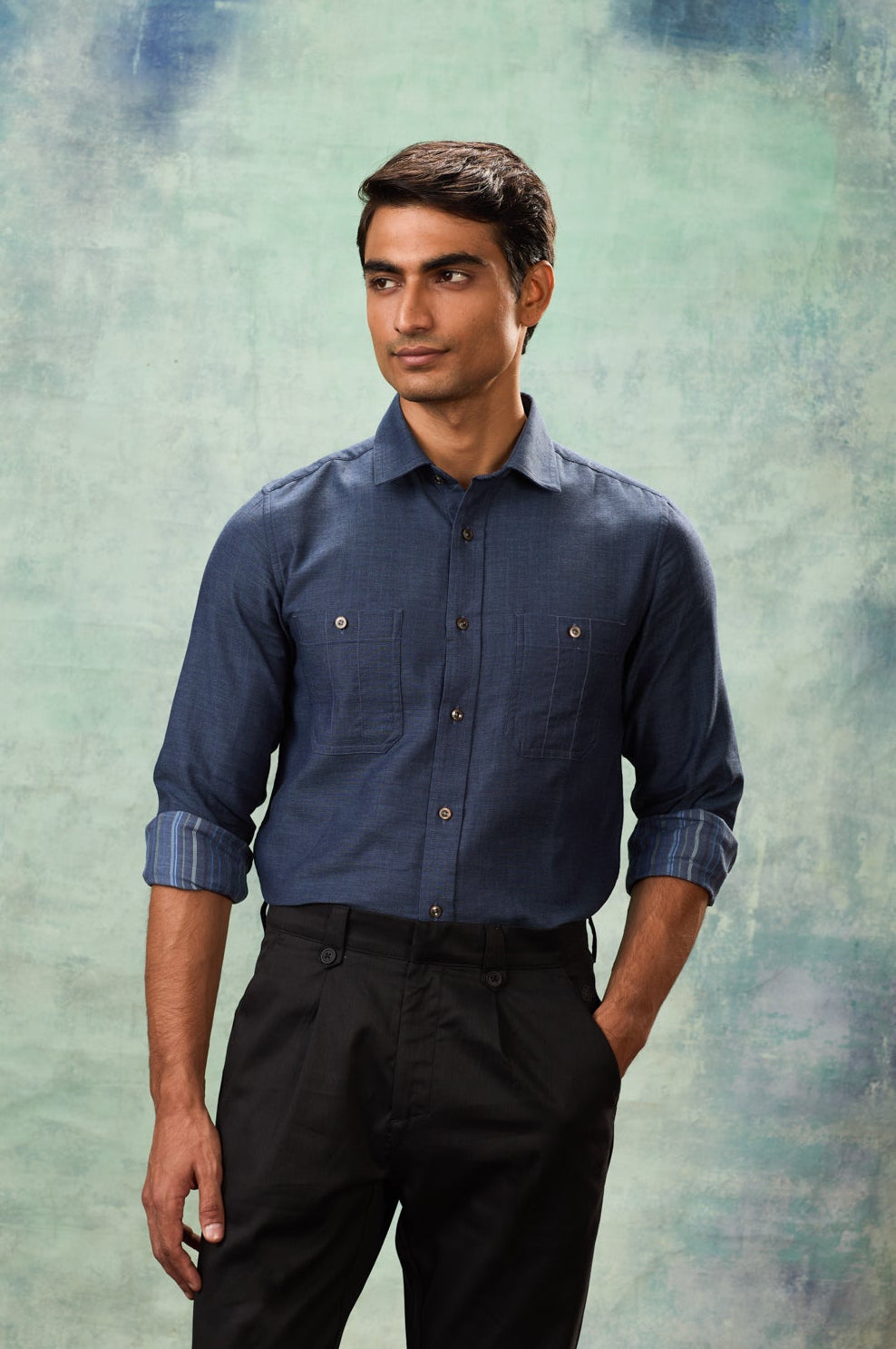Navy Full Sleeve Safari Shirt