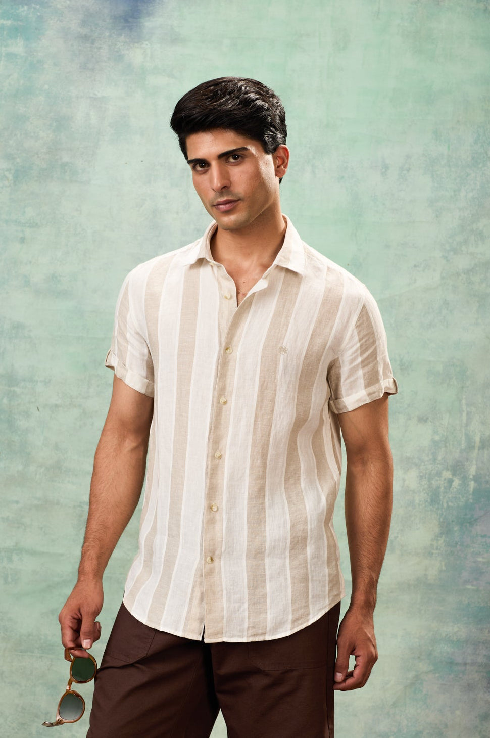 Beige Half Sleeve Linen Shirt