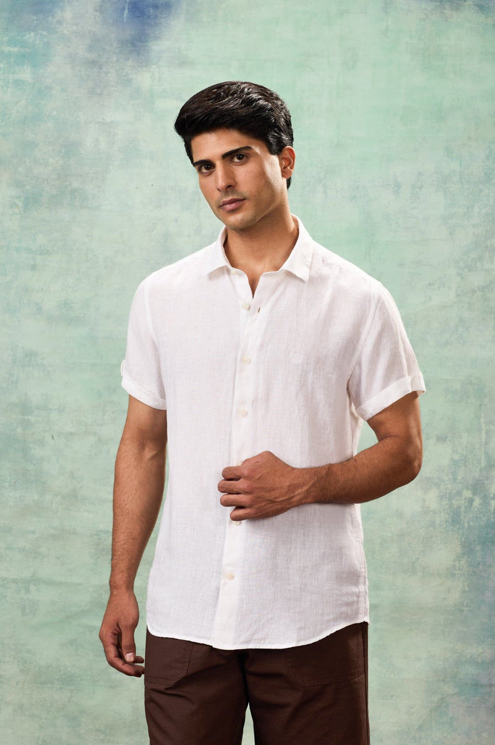 White Half Sleeve Linen Shirt